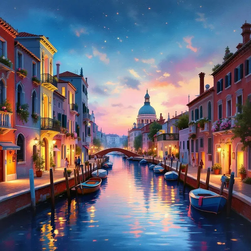 AI-generated oil painting of a romantic Venice canal