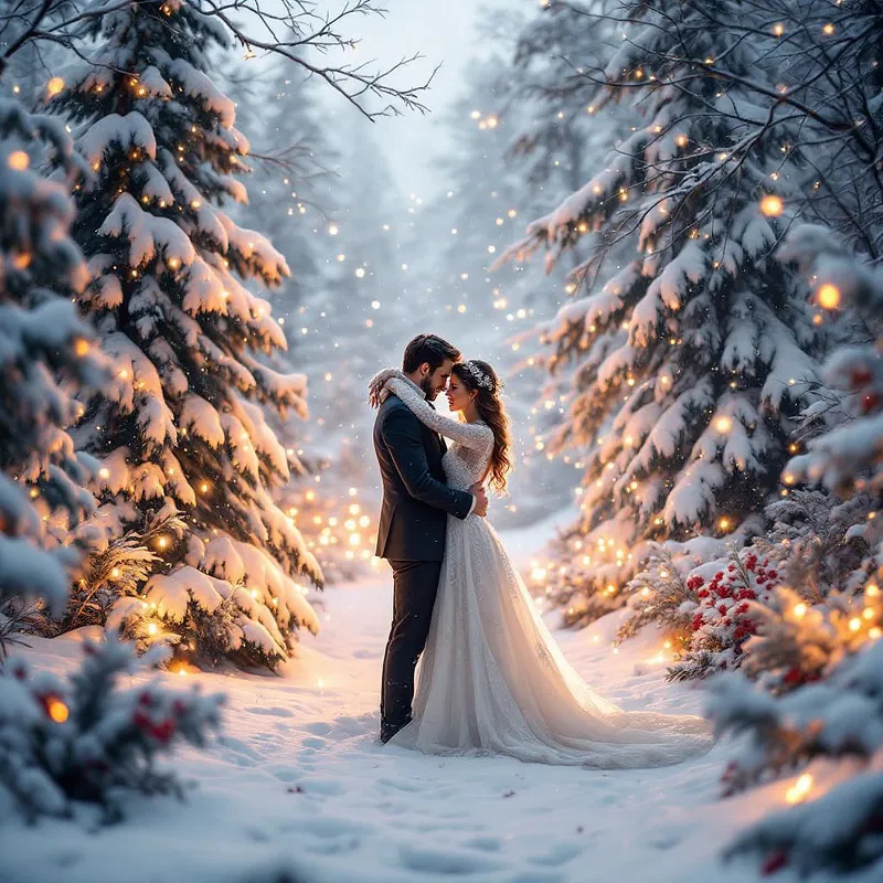 AI-crafted winter wedding wonderland