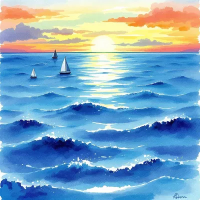 AI-generated watercolor seascape with sailboats