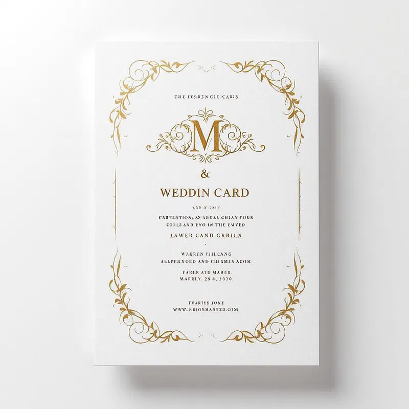 Classic white and gold wedding card