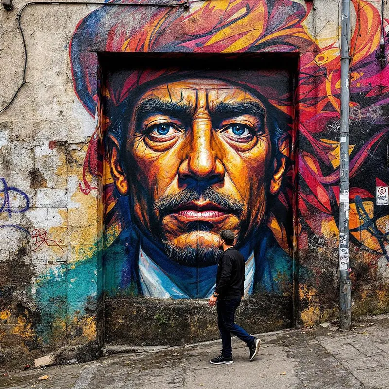 Street art mural of a historical figure