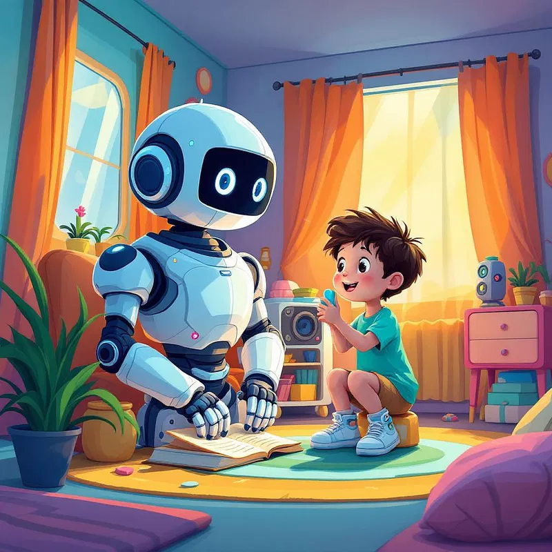 Friendly robot in a child's room illustration