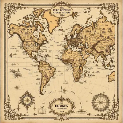 Vintage calligraphy map with decorative borders