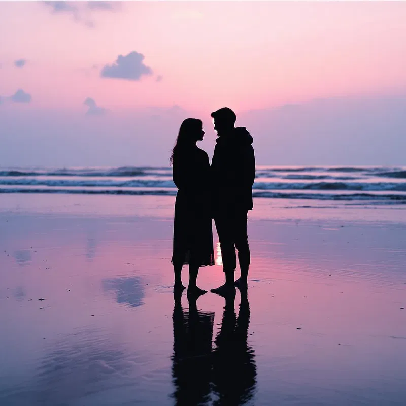 Sunset at the beach with couple