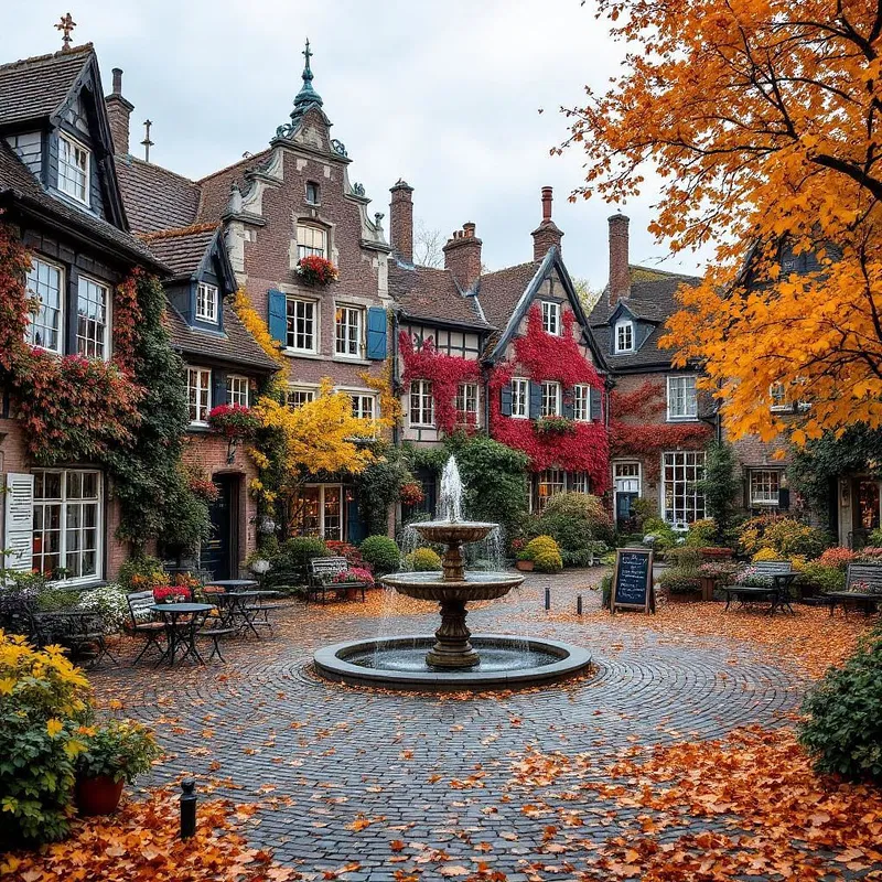 Charming autumn village square