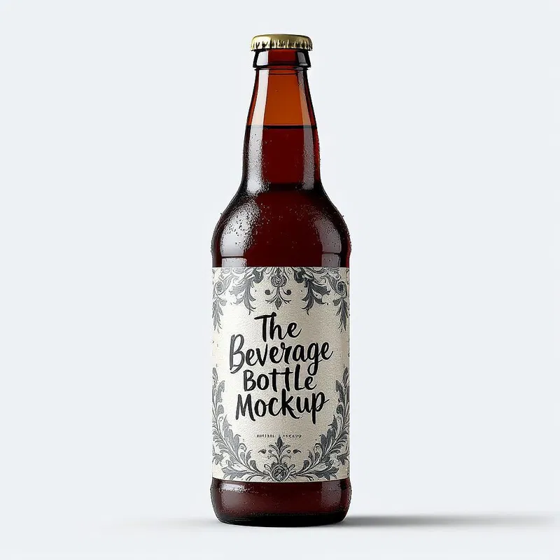 Artistic beverage bottle mockup with textured label