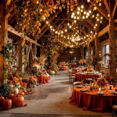 AI-generated image of wedding venue decorated in autumn colors