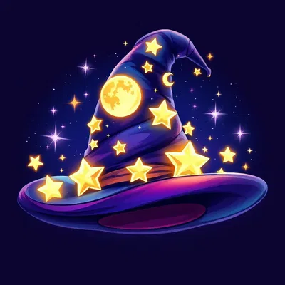 AI image of a wizard hat with stars and moon