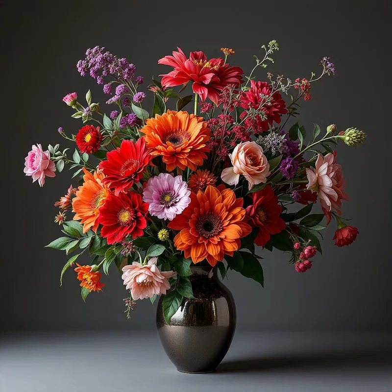 AI-generated floral arrangement with bold hues