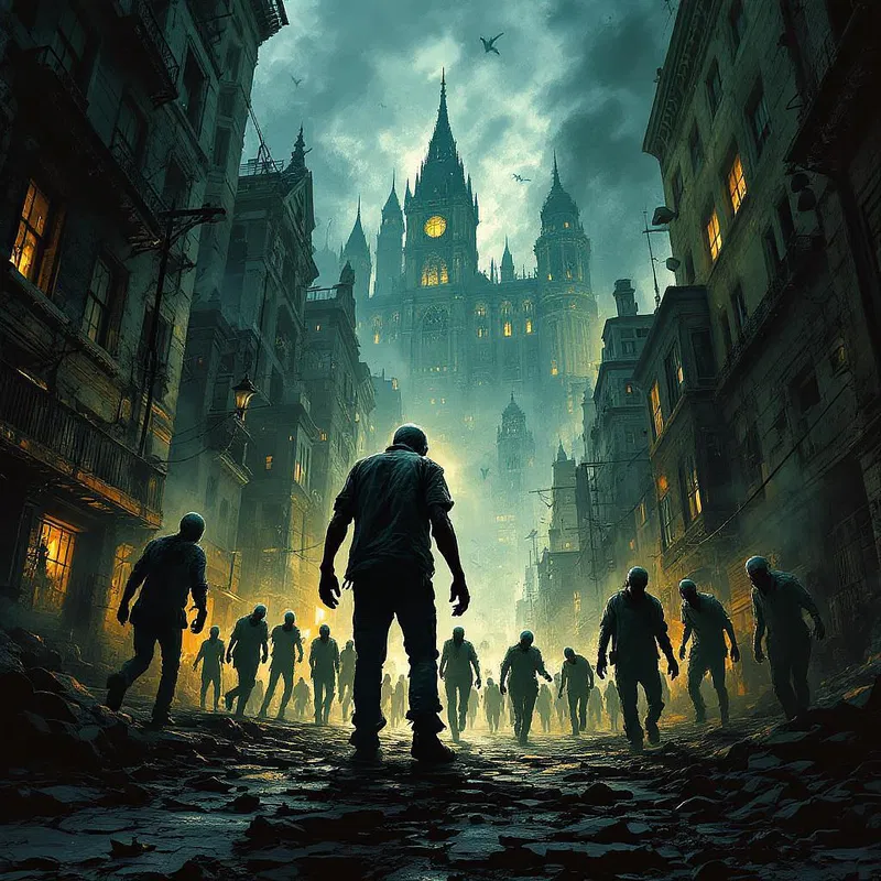 Zombie horror movie poster with apocalyptic theme