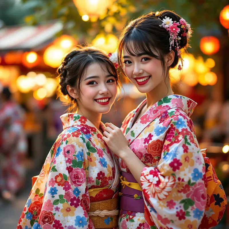 AI-generated image of a Japanese yukata at a summer festival