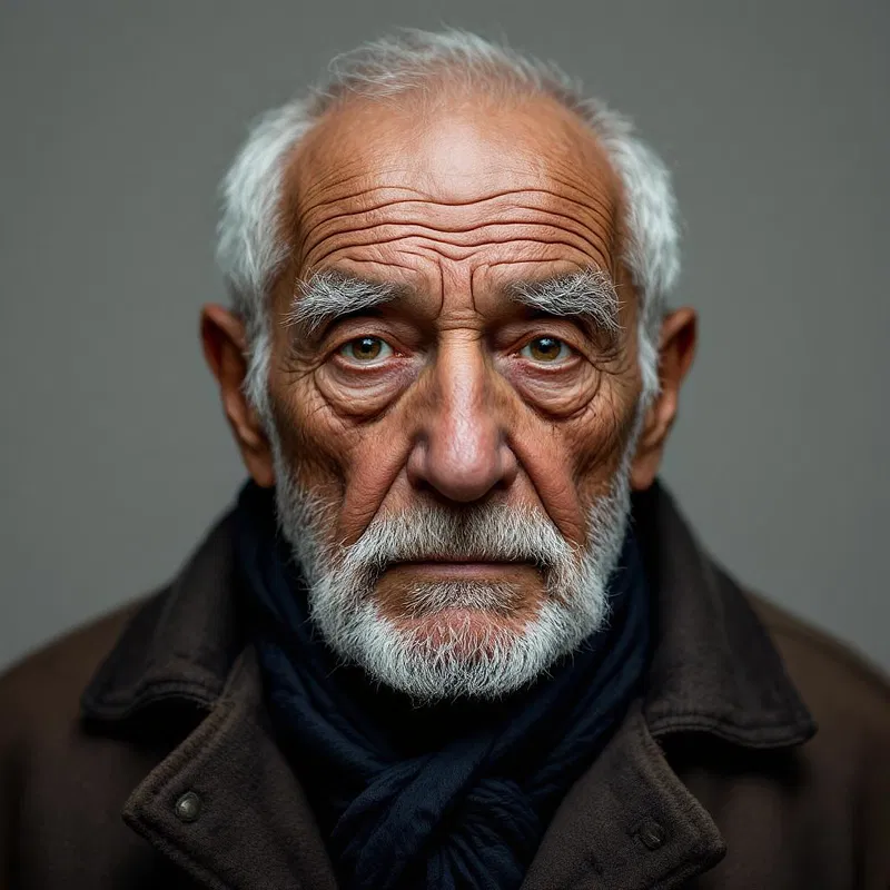 Hyperrealistic portrait of an elderly man with vivid life expressions.