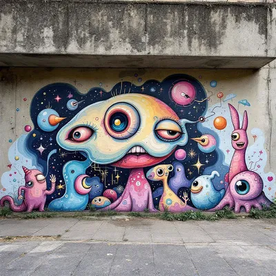 Surreal street art with dreamlike imagery