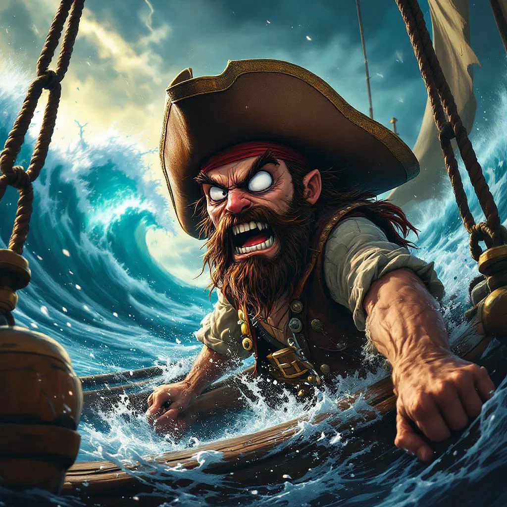 Pirate captain character on a stormy sea