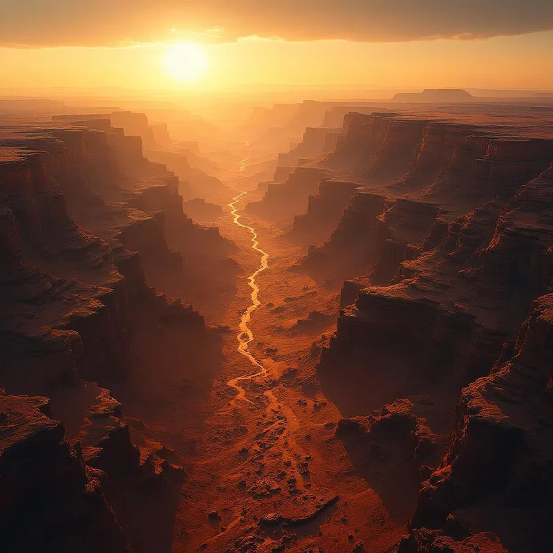 Martian canyon at sunrise