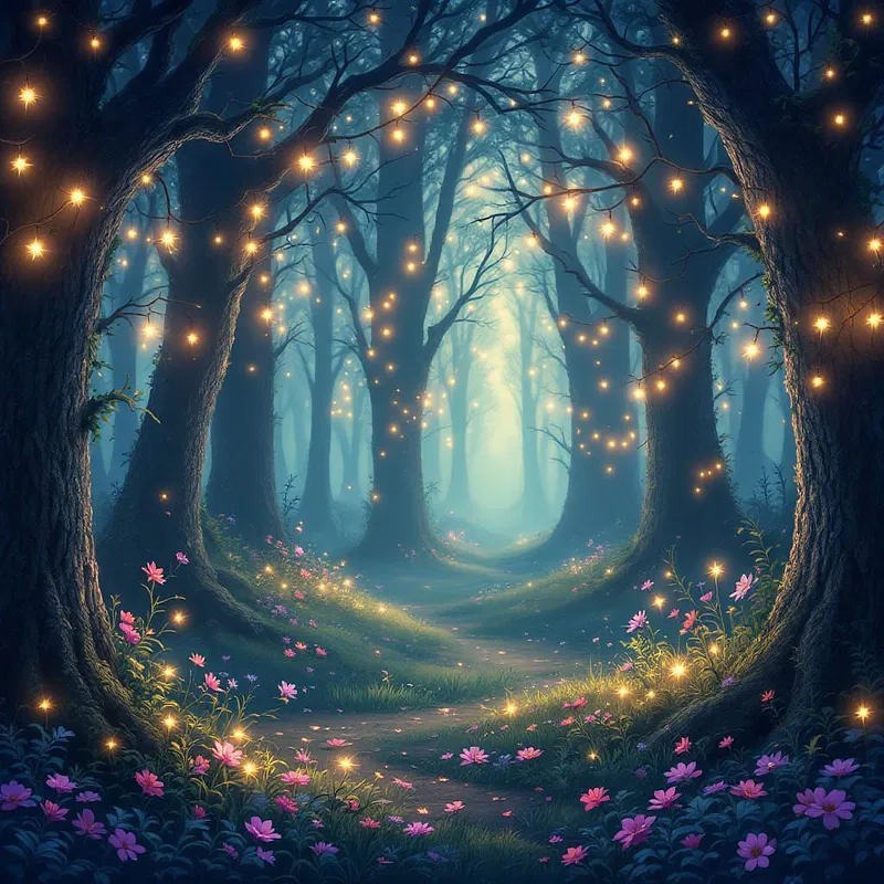 Whimsical forest with fairy lights, Postcrest logo