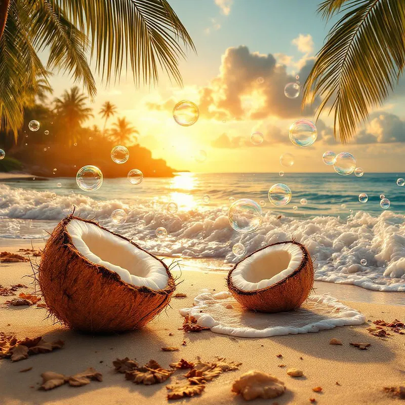 Tropical scene with bubble coconuts