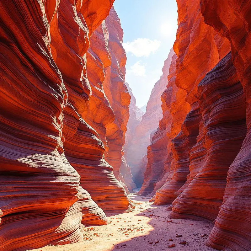 A sunlit canyon revealing colorful strata