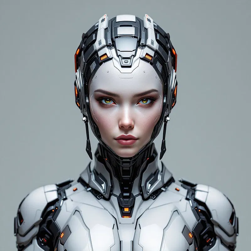 AI avatar with futuristic robotic features