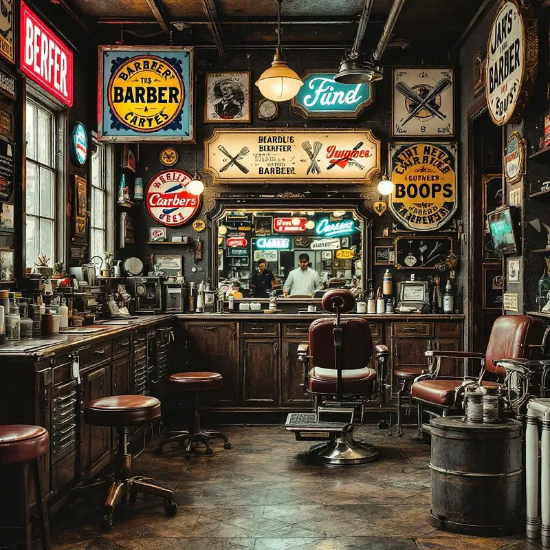 Vintage barbershop with retro signs