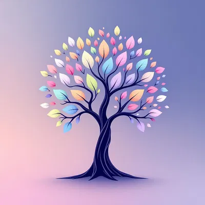 AI-generated logo depicting a tree with colorful leaves