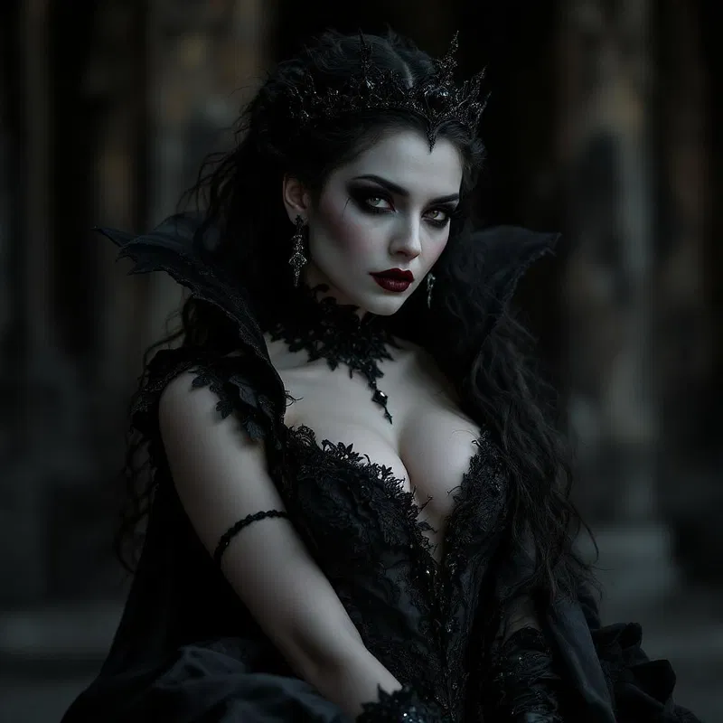 Elegant vampire queen with gothic gown