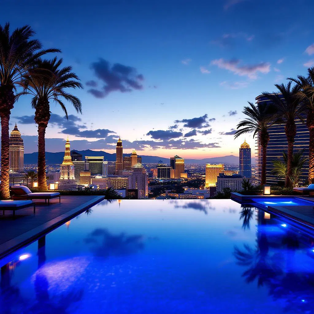 Luxurious Las Vegas pool with skyline view