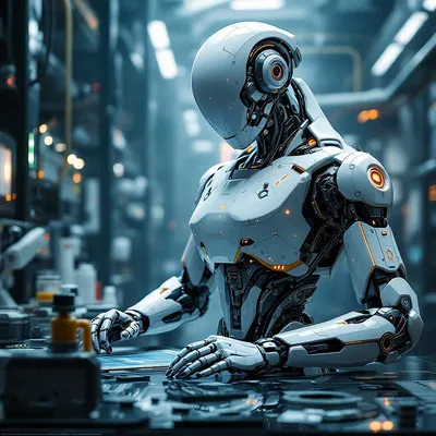 Futuristic robot in a laboratory