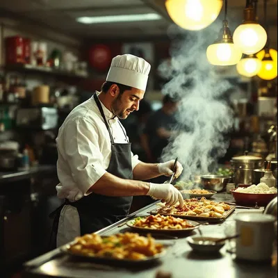 Chef cooking behind the counter of a 1950s diner