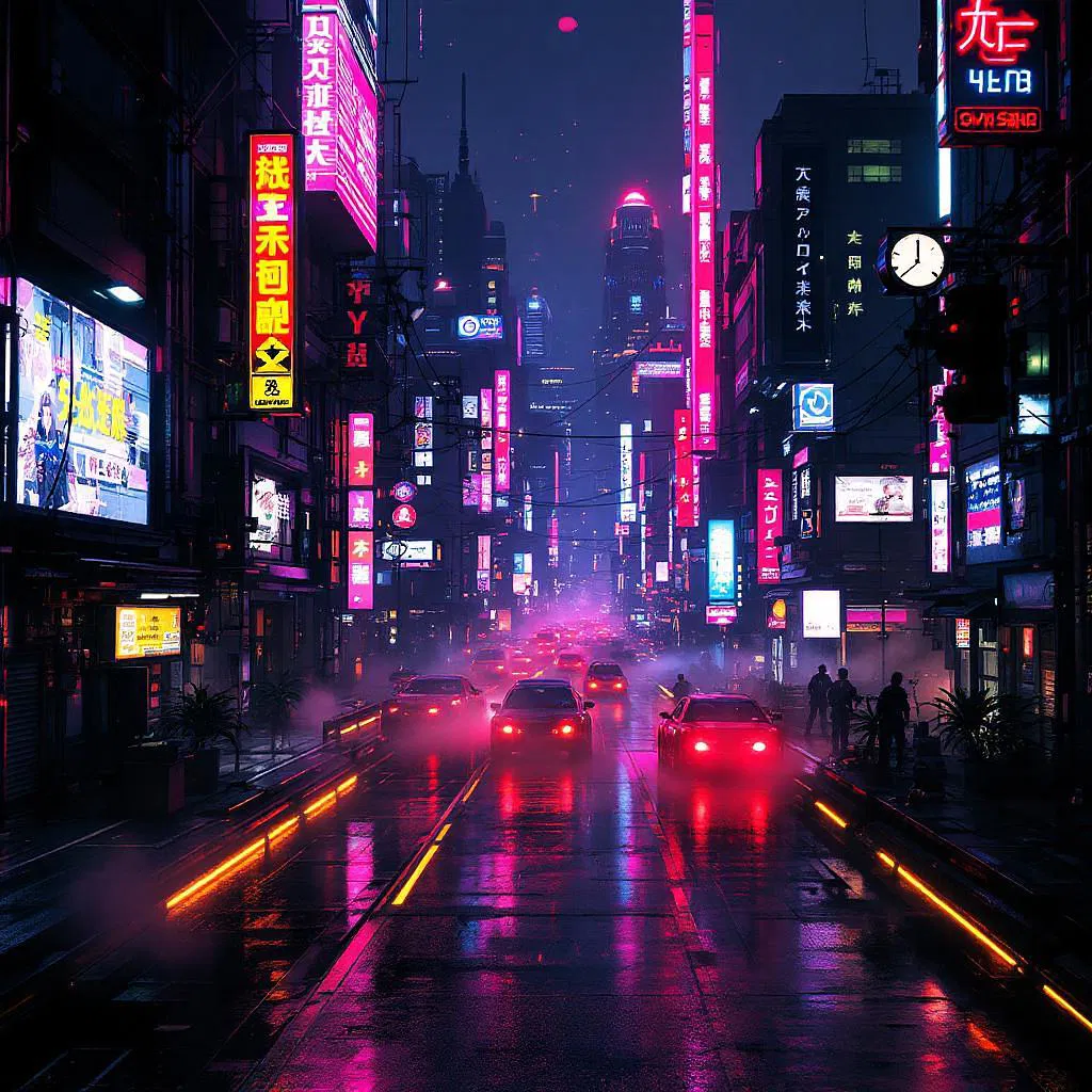 Neon-infused cyberpunk scene