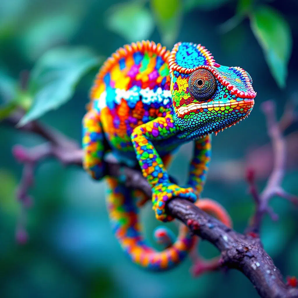 Vivid portrayal of a colorful chameleon