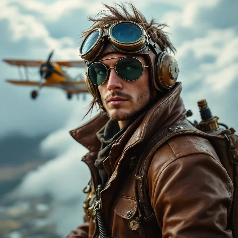 Steampunk aviator exploring the sky