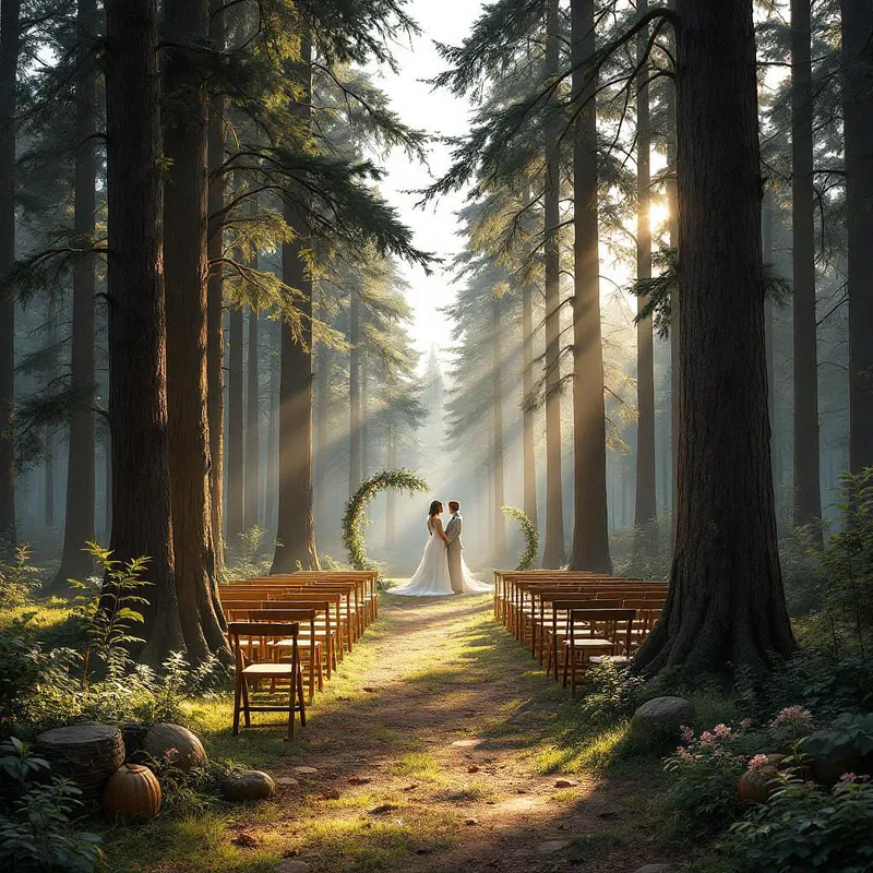 AI visualization of a rustic forest wedding