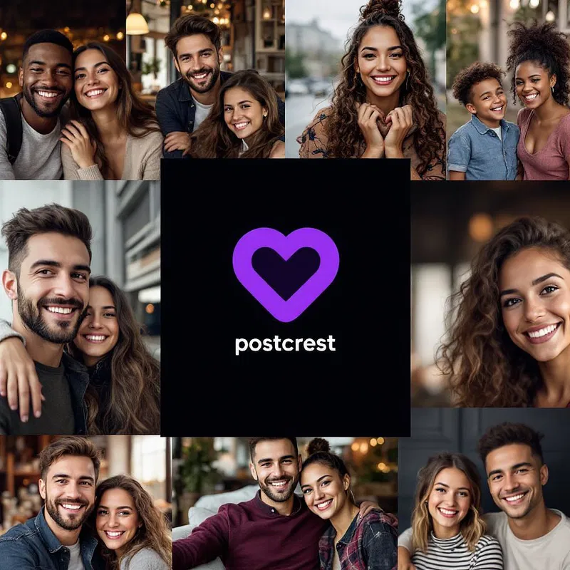 Postcrest AI dating photo creation with logo