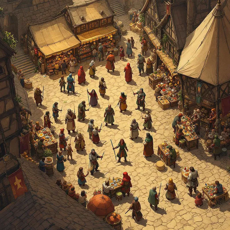 Medieval marketplace with characters