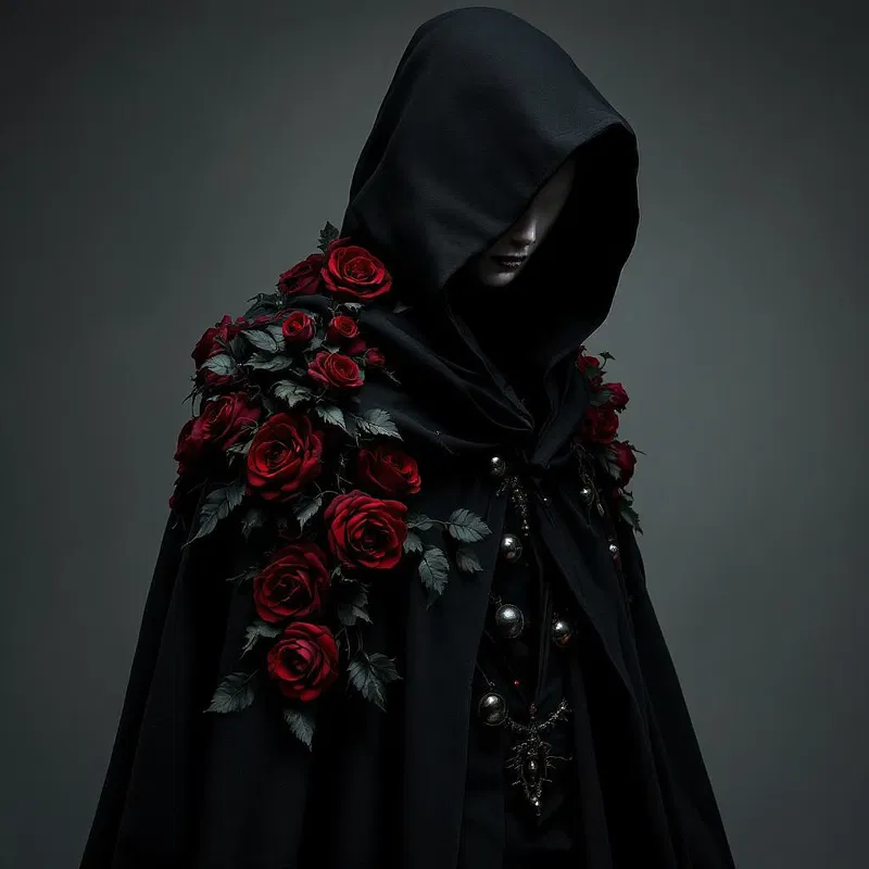 Gothic wizard cloak with dark roses