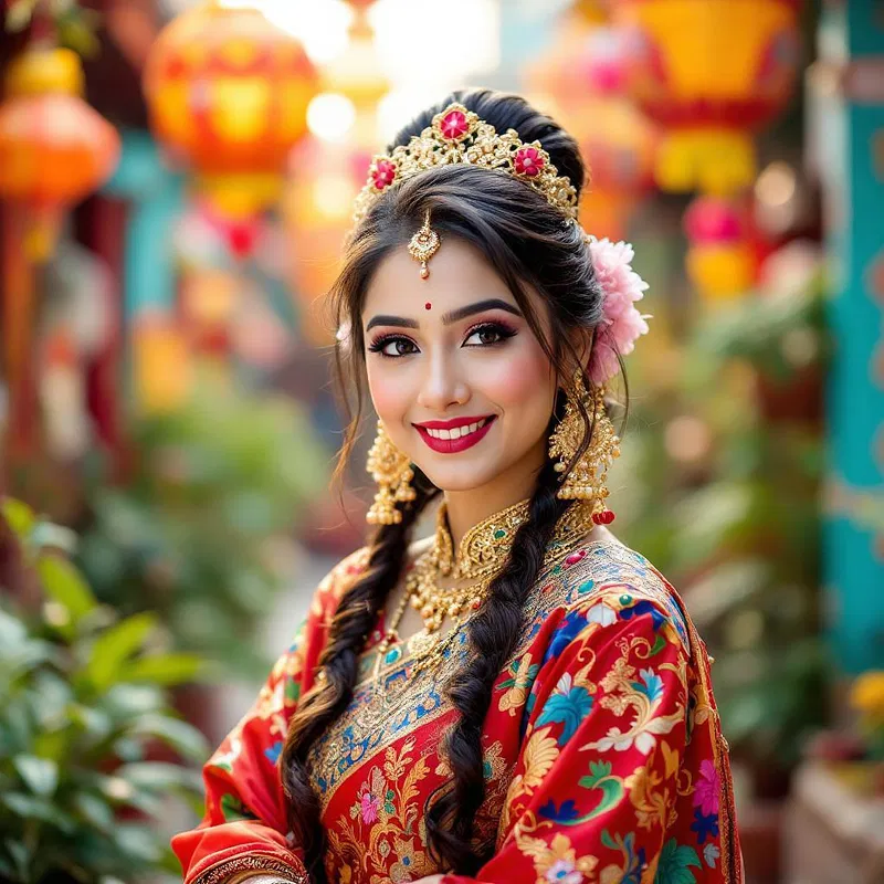 Asian woman in traditional festive attire