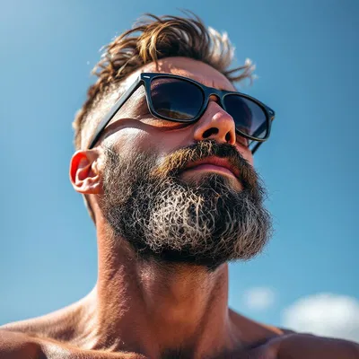 Hyperrealistic AI portrait of a bearded man in shades.