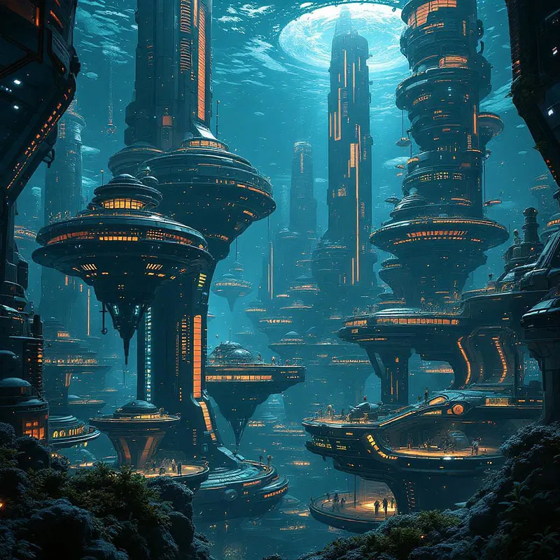 AI illustration of futuristic underwater city