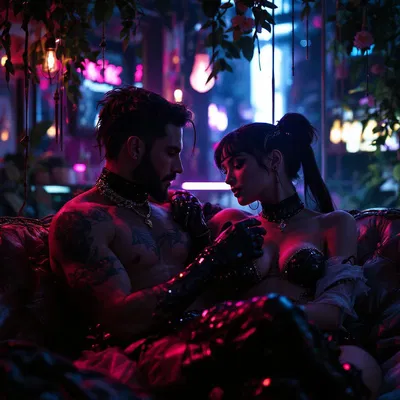 Cyberpunk couple in a futuristic environment