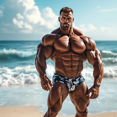 Bodybuilder on the beach