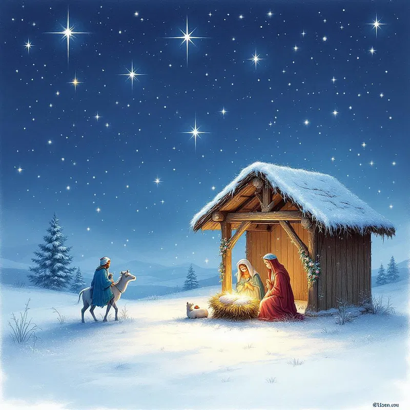 Nativity scene with twinkling stars