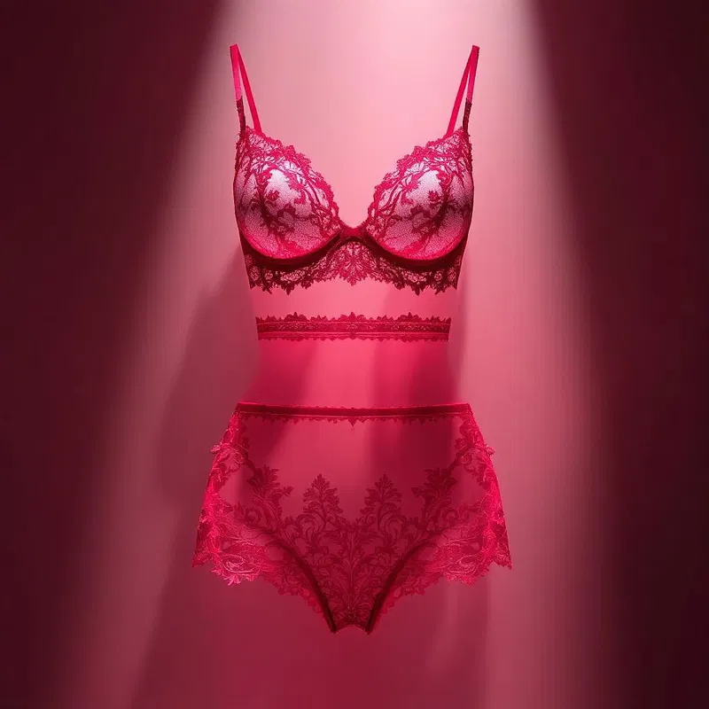 Exquisite pink lace lingerie set generated by AI