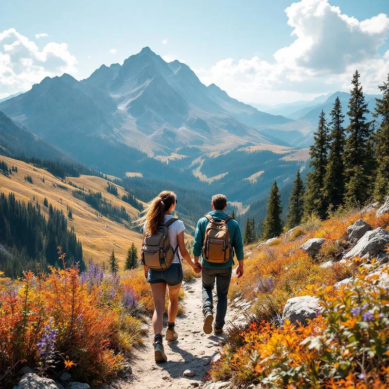 Adventurous couple in the wilderness