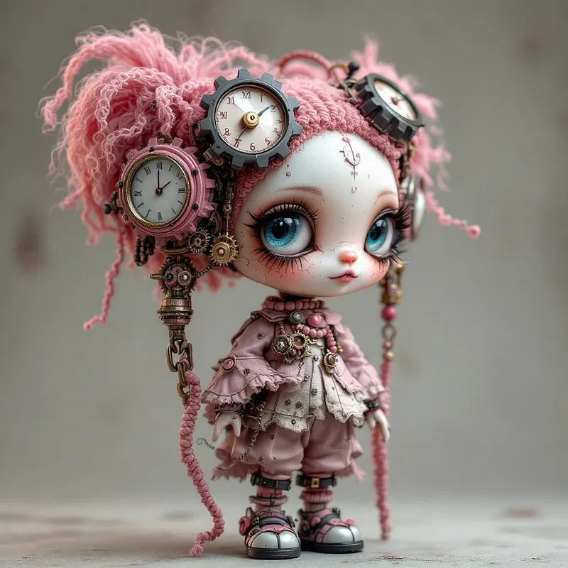 Steampunk pink doll with gears