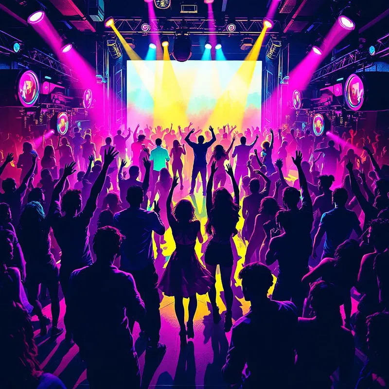 Postcrest AI-generated image of a bustling nightclub