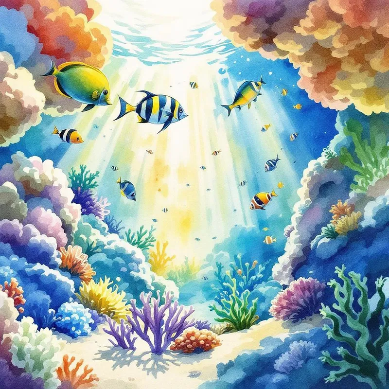 AI-generated underwater watercolor scene