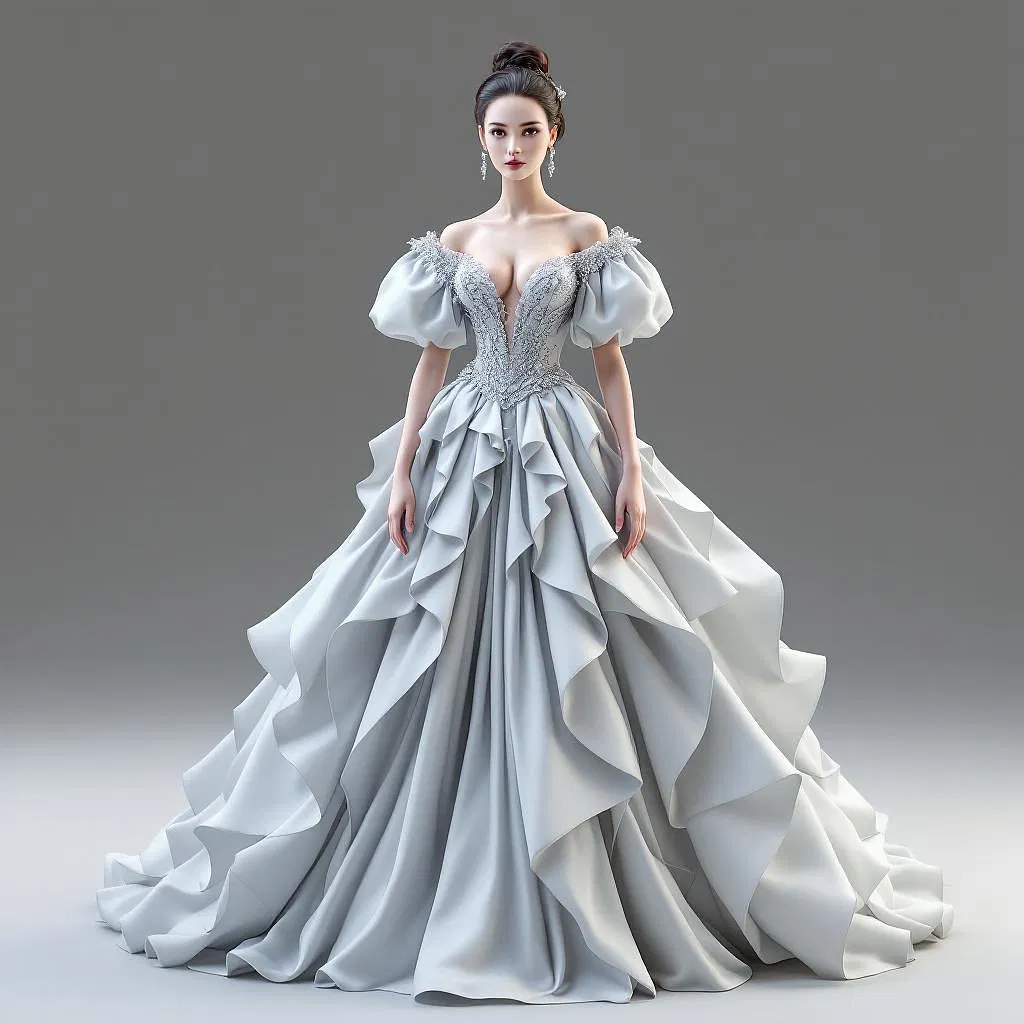 AI model showcasing an old-money ball gown