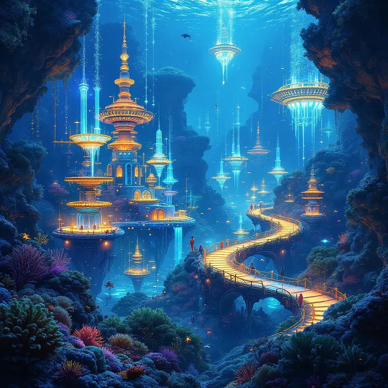 3D rendering of an underwater city