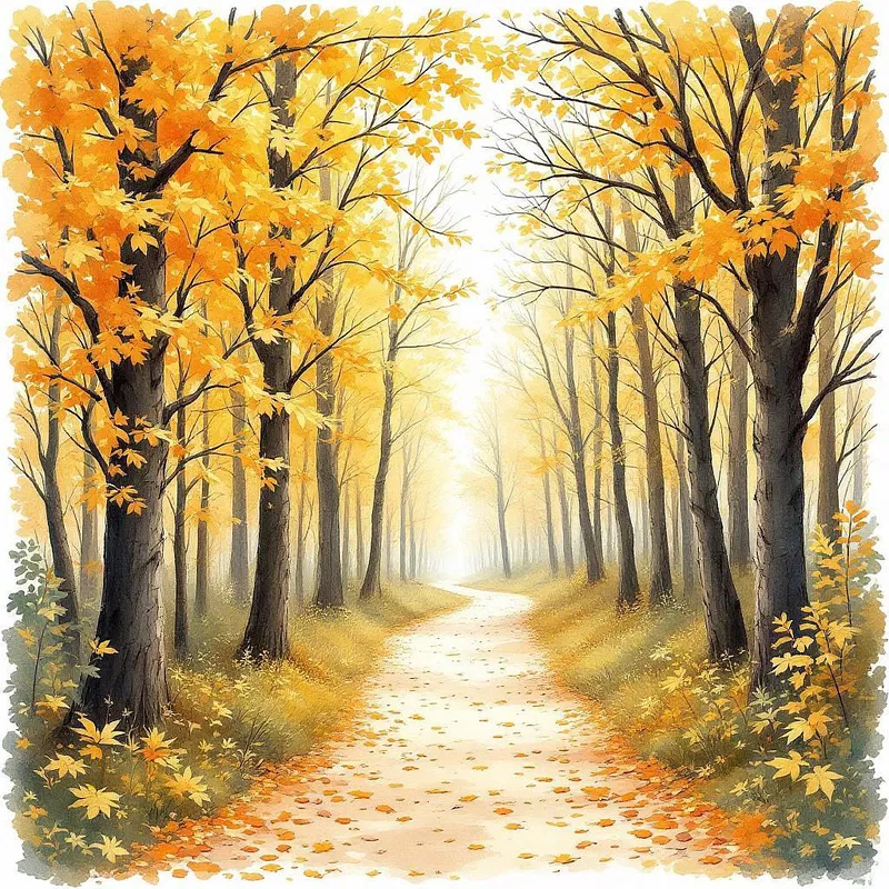 AI-generated watercolor of a serene forest path